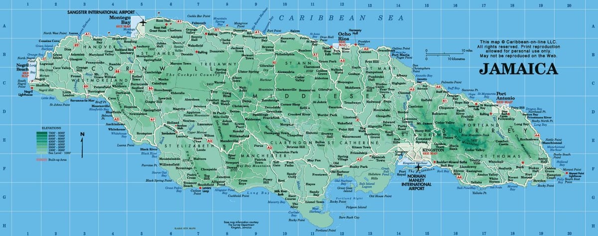 географска карта Јамајке