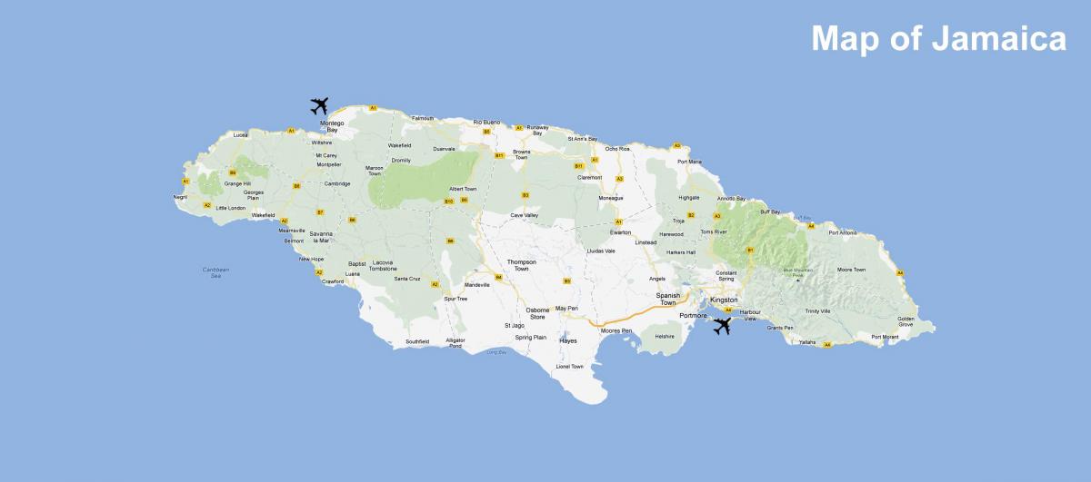 карта Јамајке аеродрома и одмаралишта