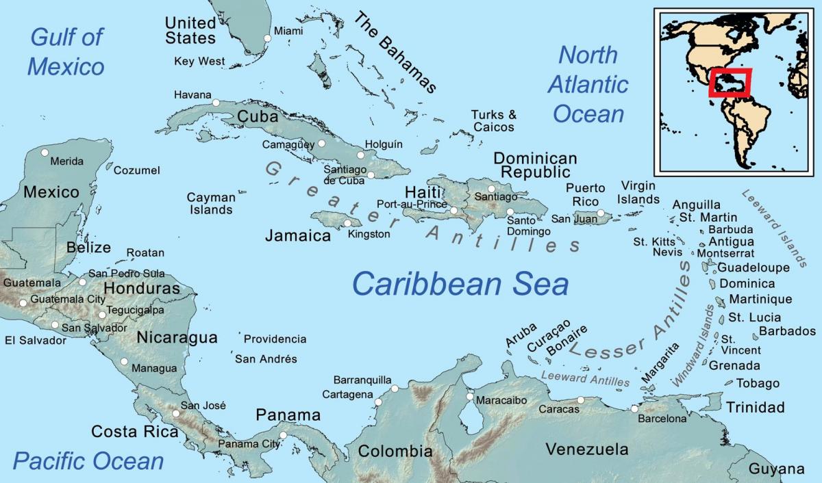 карта Јамајка и околних острва