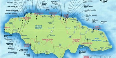 Карта Јамајке, показује знаменитости