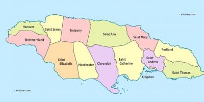 Карта Јамајке са парохије и престоница