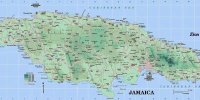 Физичка карта Јамајка, показују планине